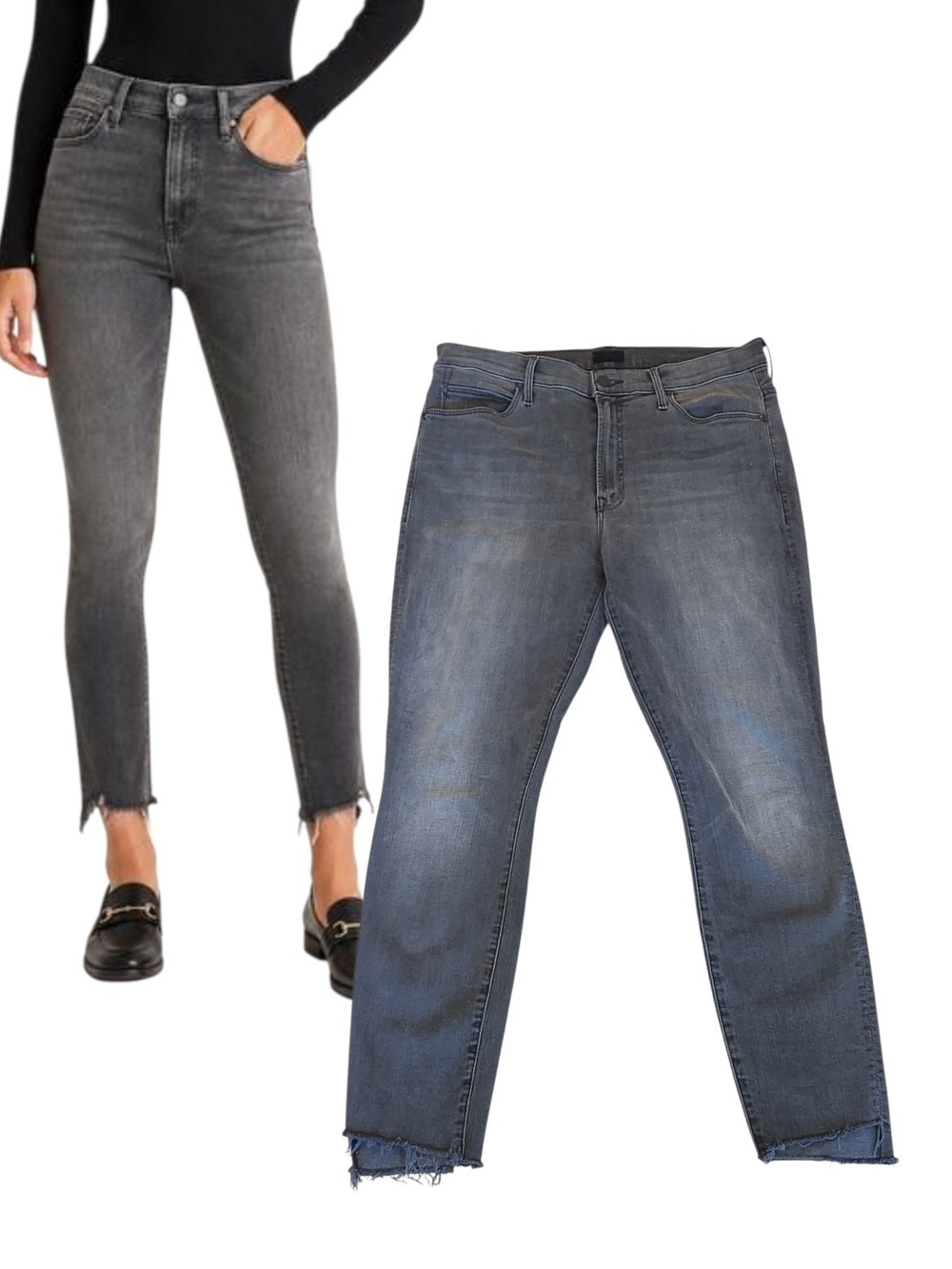MOTHER Stunner Zip Ankle Step Fray High-Rise Skinny Stretch Charcoal Jeans 32